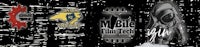 a black and white photo of a group of logos